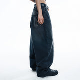 Lettering Wide Denim Pants - BLACK