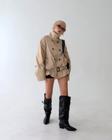 Belt Set High-Neck Half Trench Coat