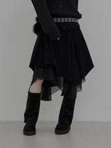 Corduroy Chiffon Unbalanced Midi Skirt