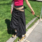 Palace Nylon Shirred Pleated Long Skirt with Lace Hem (2 Colors)