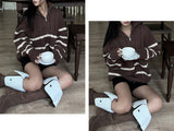 [UNISEX/Overfit] クラウンハチカラーコンビネーションストライプドハイネックツーウェイジップアップ (3 colors)
