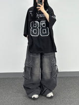 buckle cargo denim pants