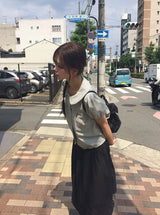オディール ダブル ボタン パフ チェック カラー シャツ ブラウス