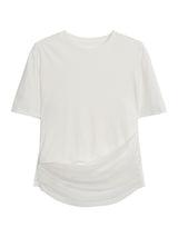 レースシャーリングラウンドルーズフィットショートスリーブtシャツ