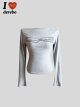 ソフトリップネックレタリングオフショルダーT