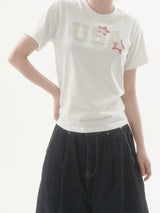 スターレタリングパッチ半袖Tシャツ -3C
