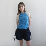 ブルー/ベージュラグランTシャツ