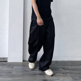 Black Curved Wide-Leg Trousers