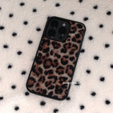 [glass] leopard fur case - brown