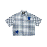 Light Blue Crop Short Sleeve Check Shirt