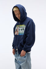 Sound wave artwork damage washing hoodie zip-up (Navy)_1