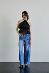 PEARL HALTERNECK TOP / BLACK