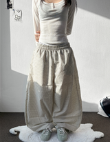 Ribbond Check Elastic Waist Balloon Long Pants 3 Colors