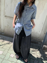 [unisex] フューシルチェックオーバー半袖シャツ