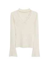 Choker V-neck Lace V-neck Long Sleeve T-shirt