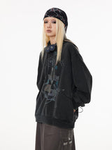 Ripped retro baggy hooded sweatshirt