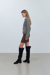 YUSE LOGO LAMSWOOL BASIC KNIT CARDIGAN - GRAY
