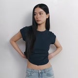 C 90S ラインワッフルベーシックTシャツ_ネイビー