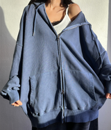 (UNISEX/2WAY) ビッグフードピグメントボクシーヒップルーズジップアップ - 2 COLOR