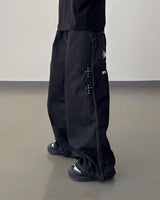Bone Cross Stud Wide Denim Pants
