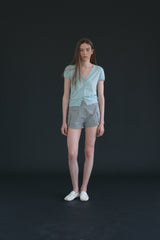 T/T Button half knit cardigan (soft blue)