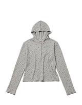 FLOWER WAFFLE BUTTON HOODIE - GRAY