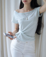 yours ❤ letter one shoulder top