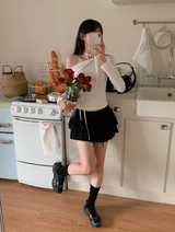 Ribbon Strap One Shoulder Slim T-Shirt (3color)