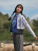 Waist Banding Floral Cardigan (Blue)