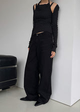 DEEP BLACK LOW WIDE PANTS