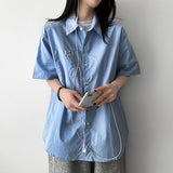 Ind patch label roll-up short sleeve shirt shirt
