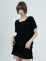 eyelet lace hood op / black