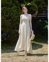 Dahlia Floral Halter Dress Yellow