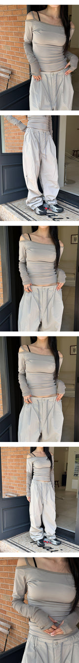 [S/S] Off shoulder shirring long sleeves
