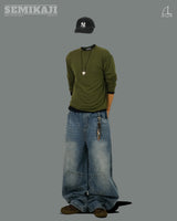 BA Denim Washed Panel Banding Pants
