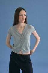 T/T Button half knit cardigan (gray)