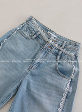 Lace to Buckle Light Blue Wide Pants
