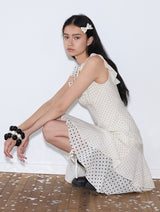 rirri 25SS New Arrival Polka Dot Slim-Fit Resort-Style Flounce Hem Dress