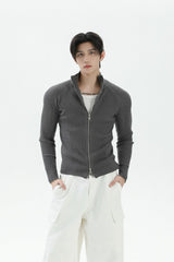 Fitted Ribbed Knit Zip Cardigan