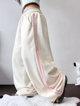 TRACK THREE LINE WIDE PANTS 🤍🎀 FLEECE- PICKABLE 💕🤎🖤5COLOR