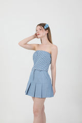 デニムプリーツバンディングミニスカート Light Blue