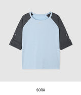 Pocky Check Button Roll-up Raglan Long Sleeve
