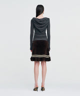 Color Strap Velour Frill Skirt _ BROWN