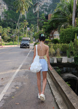 Flower Backless Bustier Blouse