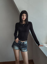 Watery washing vintage denim shorts