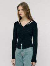 CUT OUT SLIM FIT KNIT CARDIGAN BLACK