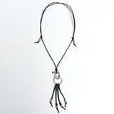 turquoise & leather cord beads necklace black