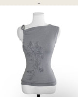 [ vintage + feminine ] moon flower antique ribbed sleeveless top