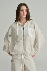 NYC hooded zip-up, Light Melange