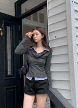 #FZ Stripe Shirt Layered Drape T-Shirt (2color)